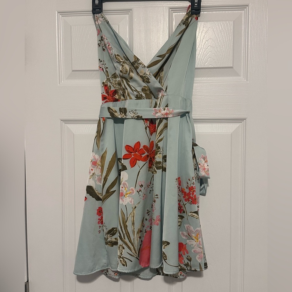 Lulu's Floral Mini Dress in Light Blue and Red - Picture 3 of 6